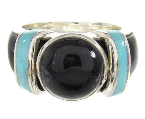 Southwestern Turquoise And Jet Ring Jewelry Size 7-3/4 BW62819